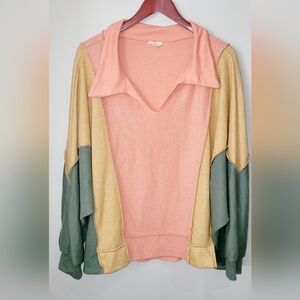 BiBi Color Block Oversized Top with Exposed Seams. Size Large